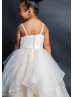 Spaghetti Straps Ivory Lace Organza Ruffled Flower Girl Dress